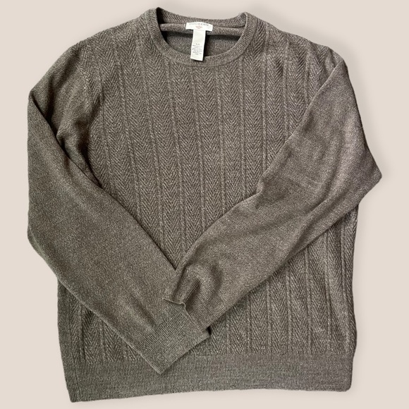 DOCKERS Brown Neutral Minimalist OverSized braided Knit Winter Crew Neck Sweater - Picture 2 of 8